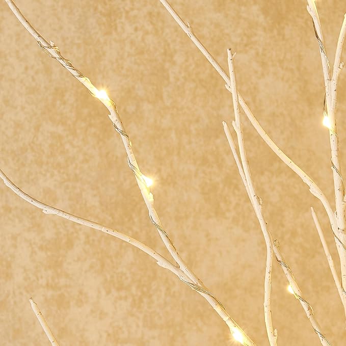 Fudios Lighted Branches Plug in 32IN 200 LED Mantle Winter Decor, White Twig Branch Lights for Christmas Holiday Party Indoor Outdoor-Ruum Studio Home