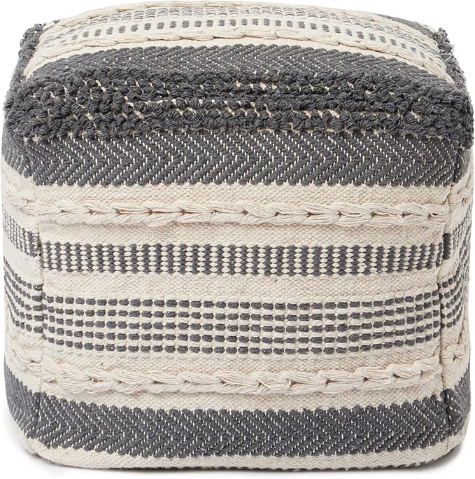 REDEARTH · Tufted Pouf Ottoman with Filler Textured Storage Cube Bean Bag Pouffe Footrest for Living Room, Bedroom, Nursery, Kidsroom; 100% Cotton (17.5"X17.5"X17.5", Precis Descant Gray)-Ruum Studio Home