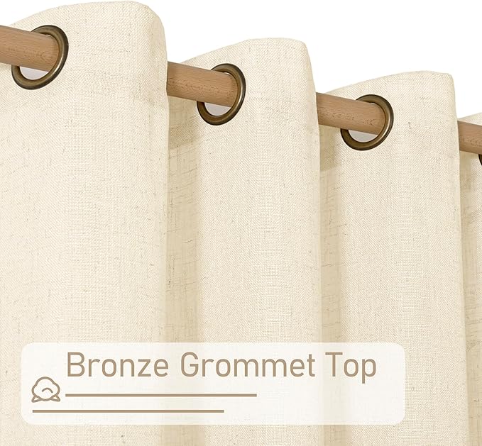 LAMIT 45 Inch Length Linen Curtains for Bedroom, Light Filtering Semi Sheer Neutral Short Decorative Window Drapes with Bronze Grommet for Kitchen,2 Panels Set, 52 X 45 Inch, Beige-Ruum Studio Home