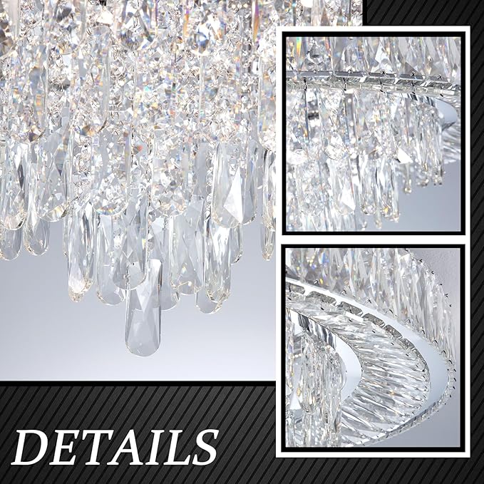 Modern Chandeliers for Living Room Crystal Ceiling Light Fixture LED Dimmable Lamp with Remote Pendant Lighting Flush Mount Ceiling Lighting for Dining Room Bedrooms-Ruum Studio Home
