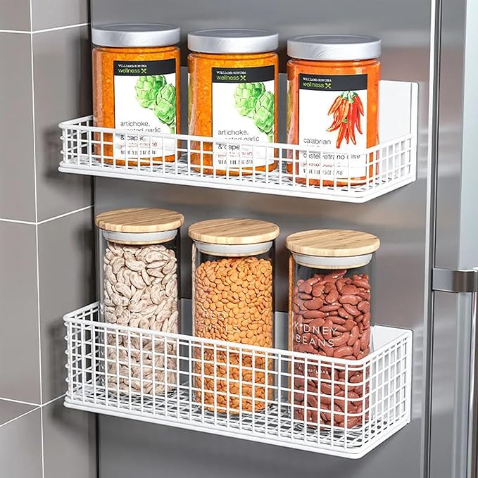 Magnetic Basket Fridge Organizer Wire Bins Pencil Holder Whiteboard Accessories Home Kitchen Organization (White-Low)-Ruum Studio Home