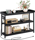 IRONCK Console Table, Sofa Table with Power Outlet, Farmhouse Hallway Table for Entryway, Living Room, Height Adjustable, Easy Assembly, Vintage Black, 43"-Ruum Studio Home