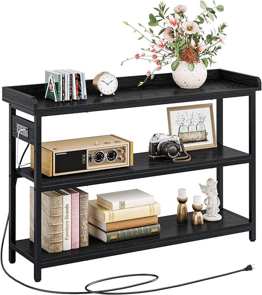 IRONCK Console Table, Sofa Table with Power Outlet, Farmhouse Hallway Table for Entryway, Living Room, Height Adjustable, Easy Assembly, Vintage Black, 43"-Ruum Studio Home