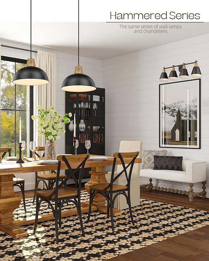 FEMILA Bathroom Vanity Light, 4-Lights Bathroom Light Fixtures Over Mirror, Modern Wall Mounted Lamp, Hammered Metal Shade, 4FG59B-4W BK-Ruum Studio Home