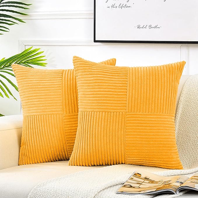 Fancy Homi 2 Packs Sunflower Yellow Spring Decorative Throw Pillow Covers 20x20 Inch for Living Room Couch Bed Sofa, Gold Yellow Home Decor, Soft Corss Corduroy Patchwork Textured Cushion Case 50x50cm-Ruum Studio Home