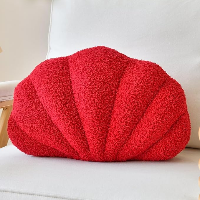 Red Seashell Throw Pillows, Shell Shaped Throw Pillows, 13 Inch Soft Home Decorative Pillow Plush Cushion for Bed Couch Living Sofa Room Decor Accent Throw Pillow-Ruum Studio Home