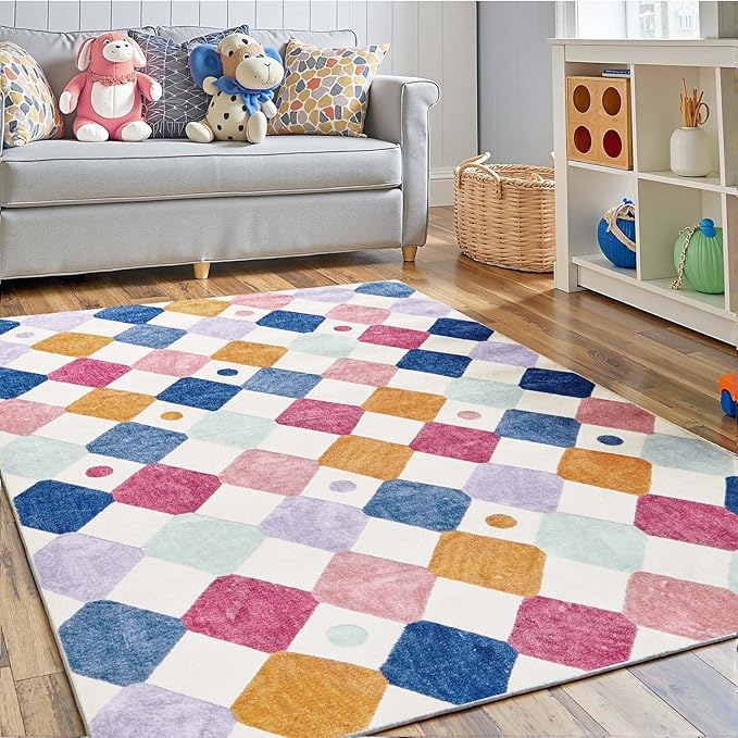 jinchan Area Rug 3x5 Kids Washable Indoor Floor Cover Non-Slip Modern Soft Rug Elementary School Classroom Colorful Diamond Carpet for Nursery Playroom Daycare Bedroom Living Room Berries on Cream-Ruum Studio Home
