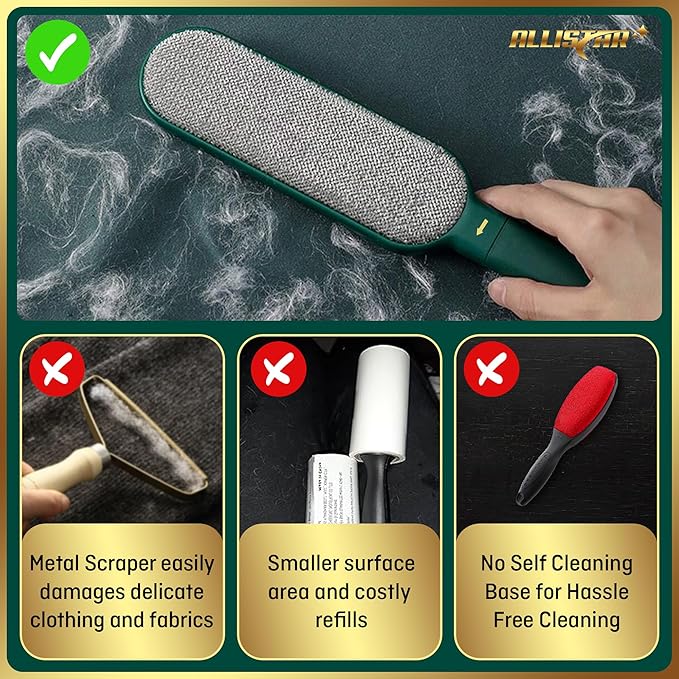 Pet Hair Remover, Lint Remover, Lint Brush for Clothes, Furniture, Carpets, Car Seats. Cat Hair Remover. Dog Hair Remover Laundry. Double-Sided. Reusable. Self-Cleaning Base. ALLISTAR (Forest Green)-Ruum Studio Home