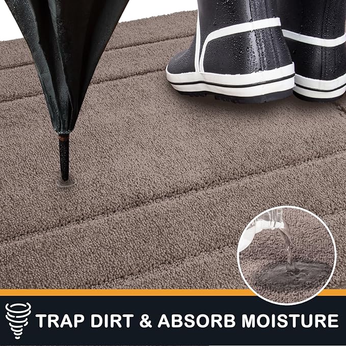 PURRUGS Dirt Trapping Door Mat 34" x 59", Non-Slip/Skid Machine Washable Entryway Area Rug, Dog Doormat, Super Absorbent Welcome Mat for Muddy Wet Shoes and Paws, Grayish Brown-Ruum Studio Home