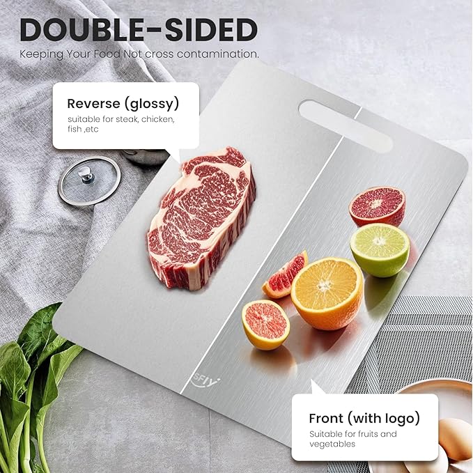 2 Pack Titanium Cutting Board- 100% Pure Titanium Cutting Boards For Kitche,Easy to clean,Double-sided food-grade Cutting Board For Cutting Meats, Fruits And Vegetables,M + L-Ruum Studio Home