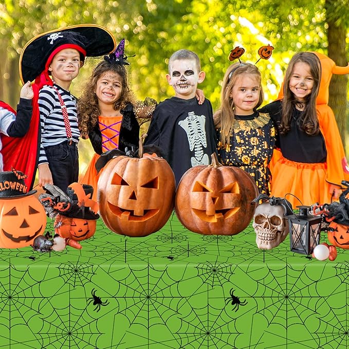 2 Pcs Halloween Tablecloth - Plastic Halloweens Spider Webs Table Cloth, Green Disposable Rectangle Spiderweb Table Cover for Halloween Party Decorations Supplies Favors Tables Decor, 108 x 54 Inch-Ruum Studio Home