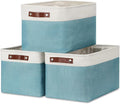 DULLEMELO Storage Baskets for Shelves, Fabric Collapsible Rectangular Storage Bins for Shelves, Closets, Nursery, Home, Empty Gift Baskets (3-Pack Medium-15 inch X 11 inch X 9.5 inch , White&Teal)-Ruum Studio Home