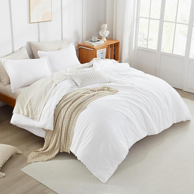 Litanika White Oversized King Comforters Super King Size, 3 Pieces Lightweight Solid Bedding Comforter Set, All Season Fluffy Bed Set (120x120In Comforter & 2 Pillowcases)-Ruum Studio Home