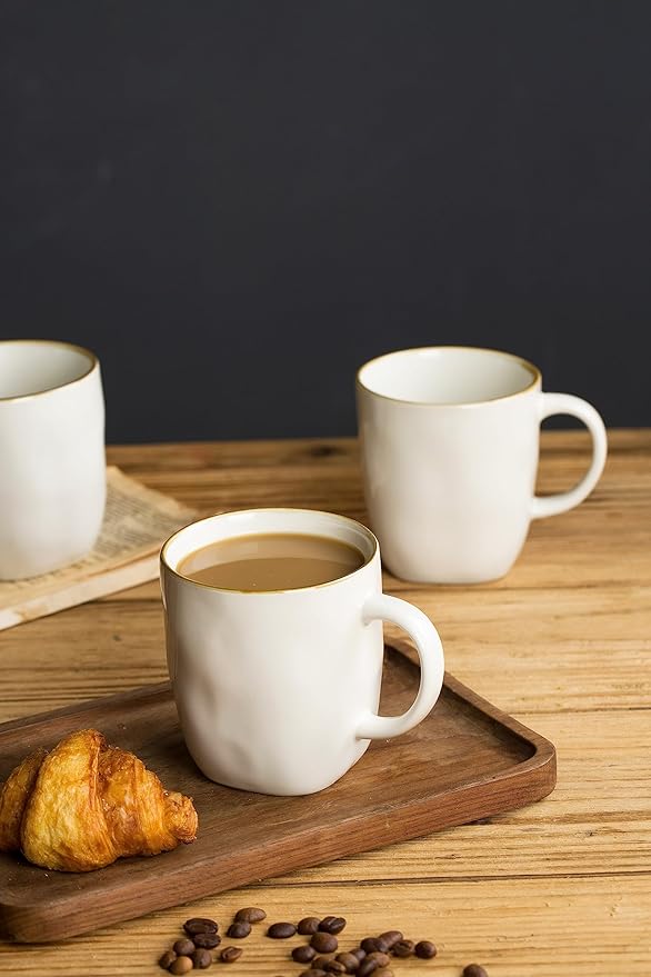 famiware Coffee Mugs Set of 4, Ocean Square 13oz Coffee Cup Set with Handle for Cocoa, Milk, Hot Chocolate, Tea, Water, Stoneware Cups for Kitchen, Microwave and Dishwasher Safe, Vanilla White-Ruum Studio Home