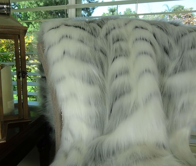 White Fox Faux Fur Throw Blanket & Bedspread - White Gray Fox Fur Throw - Luxury Fox Faux Fur - Soft Faux Fur Blanket, Handmade in USA, 16483-Ruum Studio Home