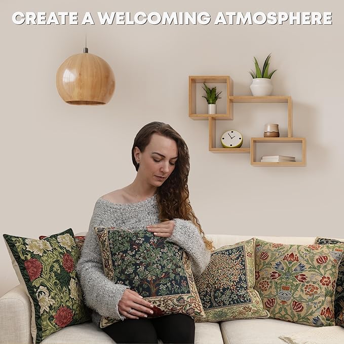 Charlotte Home Furnishings Throw Pillow Covers 16x16 in, Blue Peacock Decorative Couch Pillow Cover, Boho Decor European Tapestry Cushion Cases, Living Room Cozy Home Decor, Jacquard Woven Soft Cotton-Ruum Studio Home
