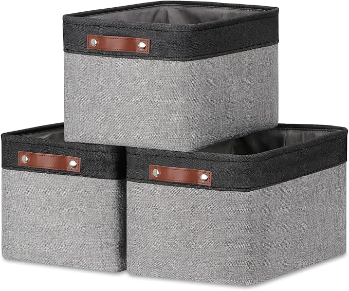 DULLEMELO Fabric Baskets for Storage, Rectangular Fabric Storage Bins Collapsible, Perfect for Shelves, Closets, Nursery, Empty Gift Baskets (3-Pack Medium-15 inch X 11 inch X 9.5 inch , Black&Grey)-Ruum Studio Home
