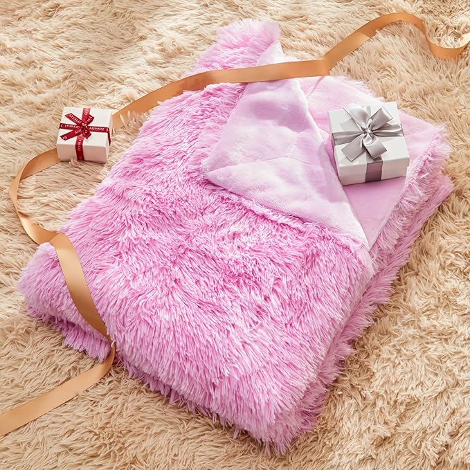 GONAAP Fuzzy Faux Fur Throw Blanket Twin Size Light Pink Super Soft Cozy Plush Fuzzy Shaggy Blanket for Couch Sofa Bed (Light Pink, Twin(60"x80"))-Ruum Studio Home