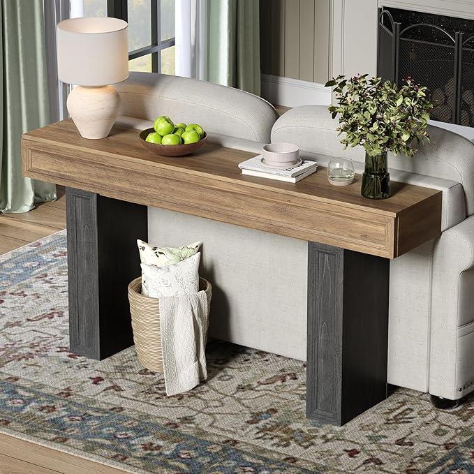 Rresyet 63 Inch Long Console Table, Sofa Table Behind Sofa, Wooden Entryway Table, Farmhouse Entryway Table for Entry, Hallway, Living Room (Wood)-Ruum Studio Home