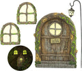 Fairy Door and Windows – Glow in The Dark Yard Art Sculpture Decoration for Kids Room, Wall and Trees Outdoor | Miniature Garden Outdoor Decor Accessories with Bonus Fairy Lantern-Ruum Studio Home