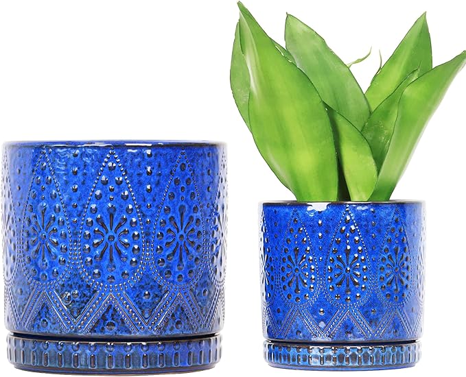 8 Inch + 6 Inch Indoor Plant Pot with Drainage Holes and Saucers, Ceramic Planter for Plants Succulent Orchid Flower Pots-Ruum Studio Home