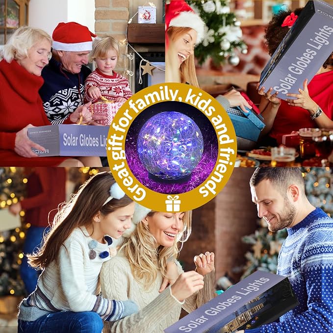 Solar Globe Lights Outdoor Waterproof-Solar Balls for Garden-Cracked Glass Ball Lights Outdoor-Solar Orbs for Outside-Decorations for Patio and Yard Lawn Backyard Decor-Ruum Studio Home