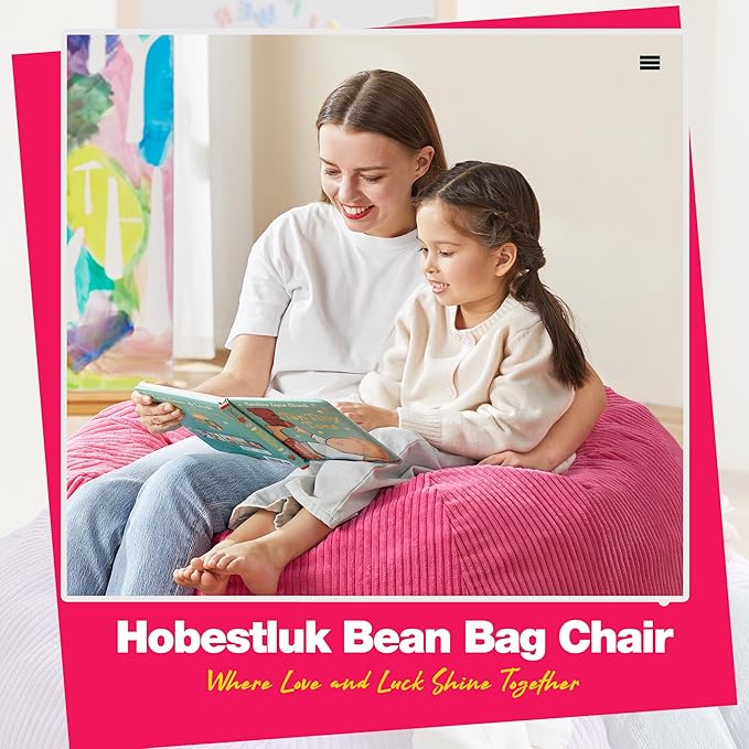 Hobestluk 4.5FT Bean Bag Chair Giant Bean Bag Chair with Filler Included Adult Bean Bag Chairs with Removable Cover for Bedroom Living Room - (Jumbo, Pink)-Ruum Studio Home