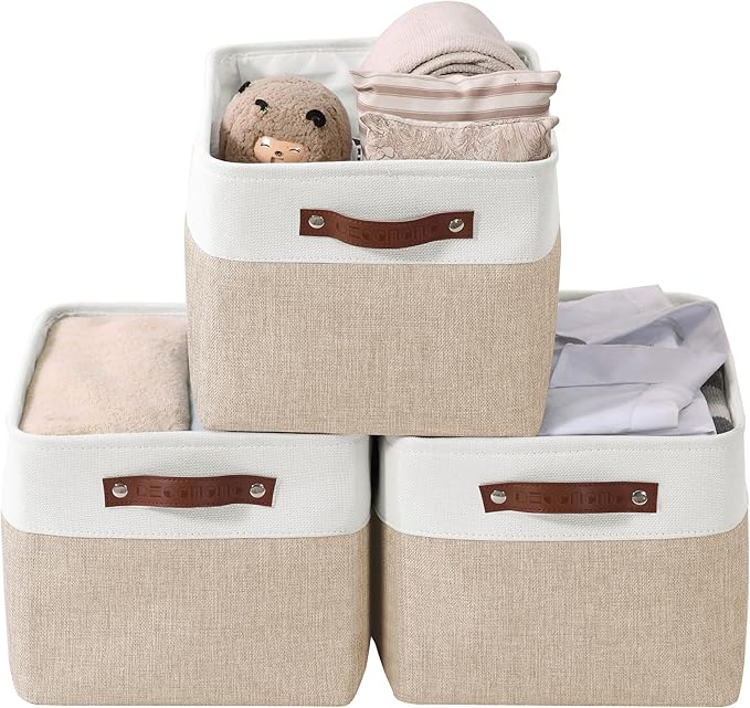 DECOMOMO Storage Baskets for Shelves - Fabric Closet Organizers and Storage Bins, Perfect Baskets for Organizing Closet Toys Nursery (Beige and White, XL - 3 Pack)-Ruum Studio Home