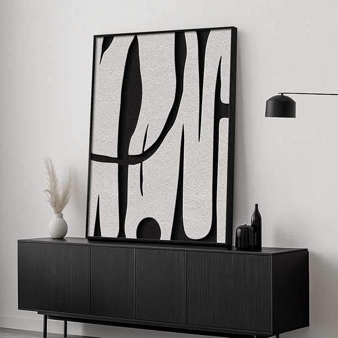 Framed Black and White Abstract Wall Art, Modern Large Canvas Paintings Artwork for Walls, Minimalist Abstract Lines Art Prints Pictures for Living Room Hallway Bedroom Office Bathroom Art Wall Decor 24x36 Inch-Ruum Studio Home