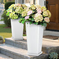 FENCY Set of 2 Tall Planters for Outdoor Plants, 24 Inch Large Tapered Pots with Drainage Trays, Weather-Resistant Plastic Plant Containers for Patio, Porch, Garden, Front Door Decor,White-Ruum Studio Home