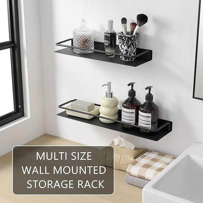 JOOM Metal Wall Floating Shelf - Metal Wall Shelf, Black Floating Shelf, Small Bathroom Shelf, (Black, 8Inch)-Ruum Studio Home