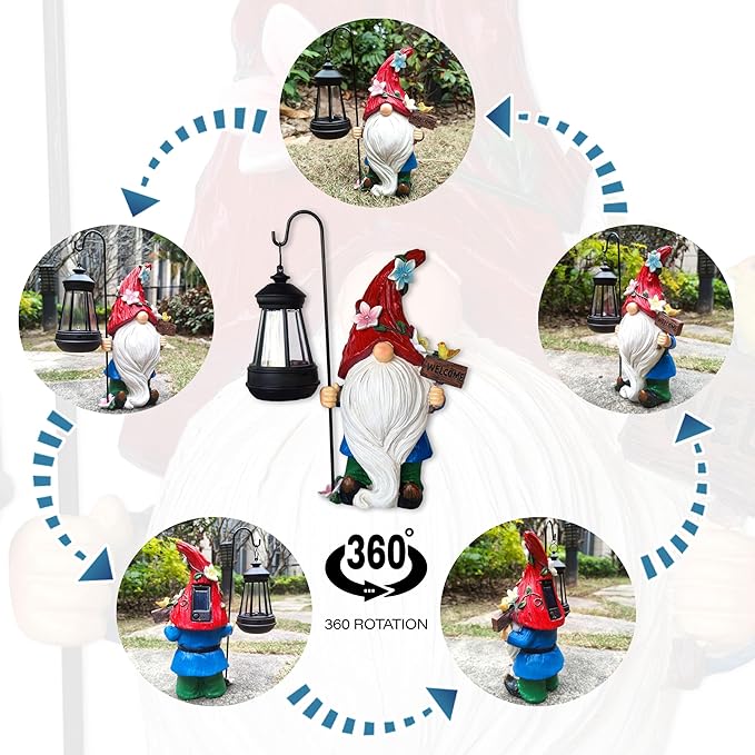 Solar Gnome Garden Statues Outdoor Décor with Lantern- Gnome Figurines Solar LED Light Lawn Ornaments - Yard Decorations for Patio, Balcony, Backyard -Unique House Warming Gifts for Mom-Ruum Studio Home