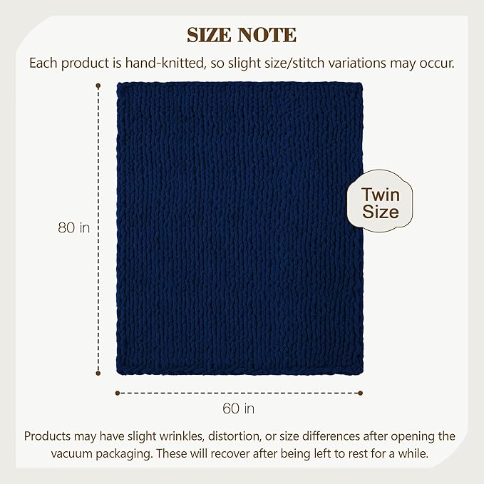 Carriediosa Chunky Knit Throw Blanket 60" X 80" Twin, 100% Hand Made Large Chenille Loop Yarn Soft Fluffy Throws for Couch Sofa Bed, Big Crochet Cozy Heavy Thick Cable Woven Blankets, Navy Blue-Ruum Studio Home