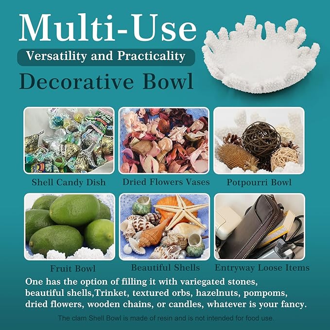 Accessoryway White Coral Textured Decorative Bowl,9.45" Medium Resin Decorative Centerpiece Bowl for Coastal Beach theme house table centerpiece decorations & Nautical decorations for coffee table-Ruum Studio Home