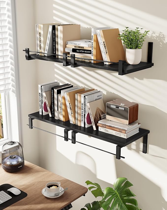 Deep Floating Shelves for Wall, 12 inch Wall Mounted Shelves Set of 2, Wide Floating Shelves for Living Room, Bedroom, Study, Bathroom, Black TBJ02P2BB-Ruum Studio Home