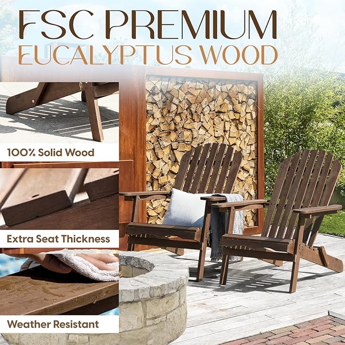 IDZO Outdoor Adirondack Chair Set of 2, Pre-Assembled Backrest, Patio Furniture Set, Outdoor Furniture for Garden, Porch, Deck, Firepit-Ruum Studio Home