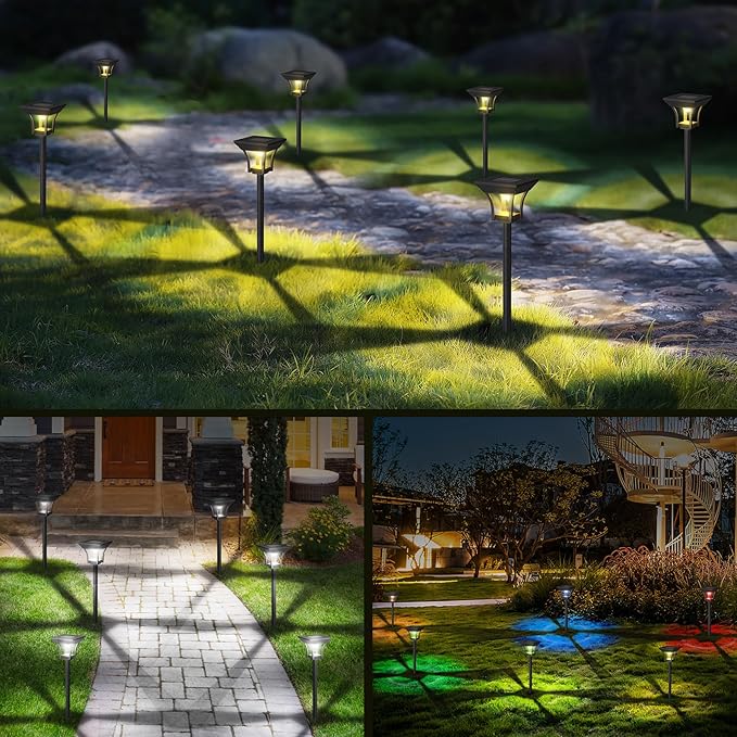 CINOTON 6 Pack RGBCW Solar Pathway Outdoor Lights, 3 Lighting Modes Solar LED Garden Light, IP65 Waterproof Outside Solar Powered Landscape Lighting for Patio Walkway Yard Driveway RGB/Warm/Cold White-Ruum Studio Home