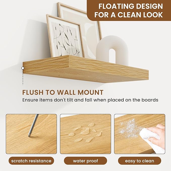 fuqing Floating Shelves for Wall, Bathroom Shelf Wall Mounted for Storage, Shelves with Invisible Bracket for Bedroom, Kitchen, Living Room, Farmhouse Small Book Shelf, 16 Inch Set of 2, Oak-Ruum Studio Home