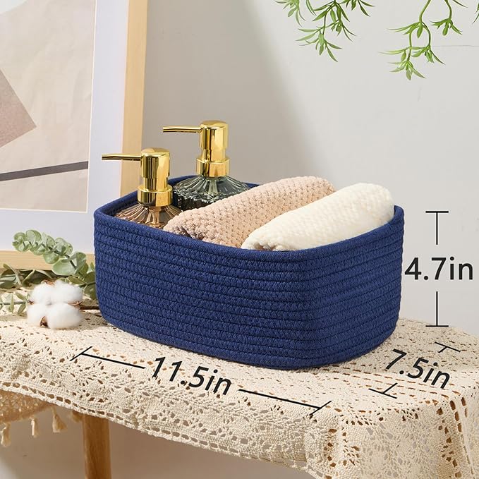 Small Storage Baskets for Organizing | Closet Organizer Bins | Shelf Toy Basket | Woven Rope Baskets | Cube Decorative Box | Shallow Basket | 11.5x7.5x4.7” | 3 Packs Navy Blue-Ruum Studio Home