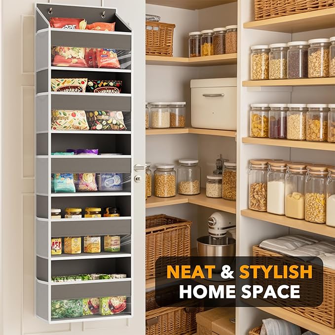 SpaceAid 1 Pack Over The Door Organizer with 5 Large Pockets and 10 Mesh Side Pockets, 5 Layers Door Organizer Hanging with Clear Window for Bedroom, Bathroom, Pantry and Nursery, Gray-Ruum Studio Home