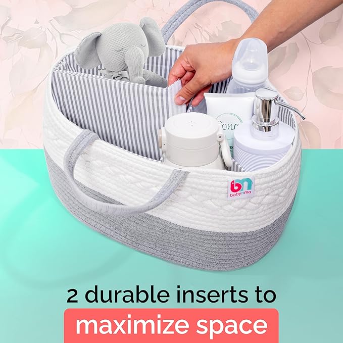 Rope Diaper Caddy - Storage for Baby and Toddler Items - Portable Cotton Organizer Easily Holds Diapers, Wipes, Clothing - Useful for Nursery, Bedroom (Gray, Extra Large)-Ruum Studio Home