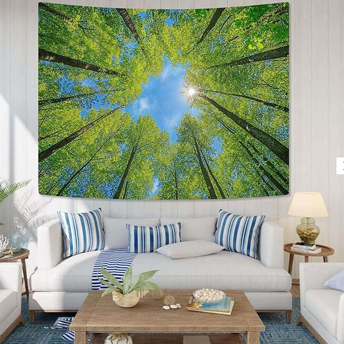 AMM Nature Forest Tree Celling Tapestry Lush Green Treetops Sunlit Tapestry for Bedroom Aesthetic Sky Sunlight Canopy Leaves Landscape Tapestries Wall Hanging for Living Room Dorm Office 48 x 36 Inch-Ruum Studio Home