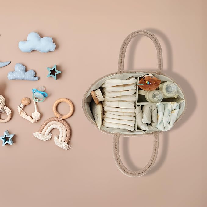 Diaper Caddy Organizer Cotton Rope Baby Basket Nursery Storage and Portable Tote Bag for Car Ideal Baby Shower Gifts and Registry Must-Have for Newborn Essentials light konjak-Ruum Studio Home