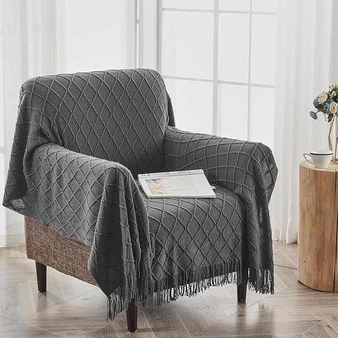 inhand Grey Throw Blanket for Couch and Bed, Soft Living Room Home Decor Knitted Twin Size Blanket, Outdoor Lightweight Breathable Summer Blanket, Farmhouse Warm Woven Decorative, 60"x80"-Ruum Studio Home