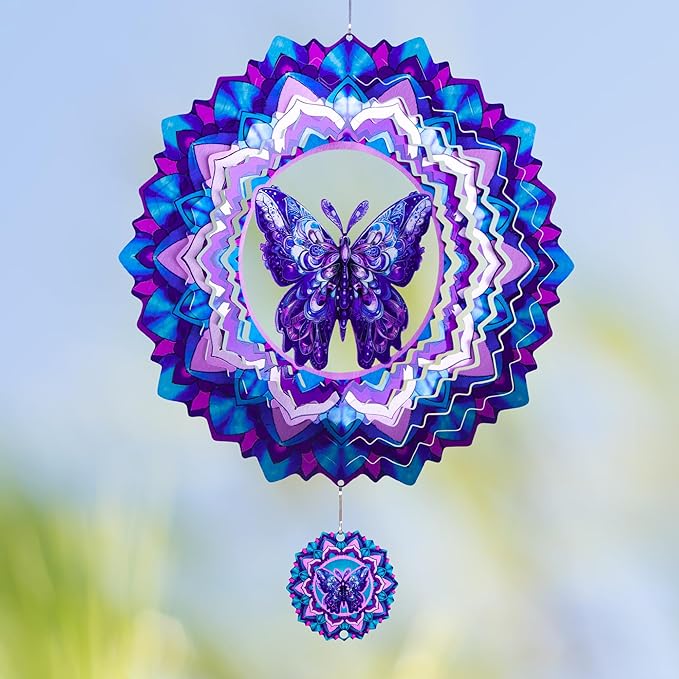 Butterfly Wind Spinner,Hanging Wind Spinners Outdoor for Garden Decoration，12 inch 3D Stainless Steel Wind Sculpture for Indoor/Outdoor Decor-Ruum Studio Home