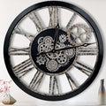 The B-Style 36" Large Moving Gear Wall Clock Oversized Vintage Farmhouse Wall Clocks for Living Room Decor Rustic Industrial Wood Clock (Black and Bronze)-Ruum Studio Home