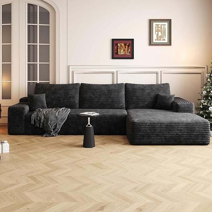 108" Sectional Couches for Living Room Modern Modular Sofa with L-Shape Couchs Upholstered Boneless Couch Deep Seat Sectional Couch with Chaise (Black, Right Facing Chaise+2Seaters)-Ruum Studio Home