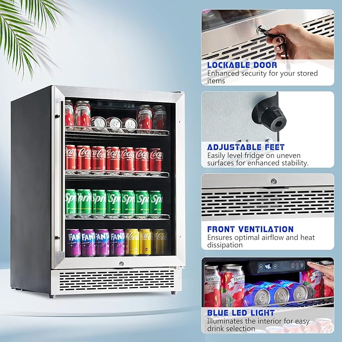 Albott Beverage Refrigerator-24 In fridge with Glass Door, Adjustable Shelves and LED Touch Panel, Under Counter Design for Wine Beer, Built-In or Freestanding Use, 34-64℉-Ruum Studio Home