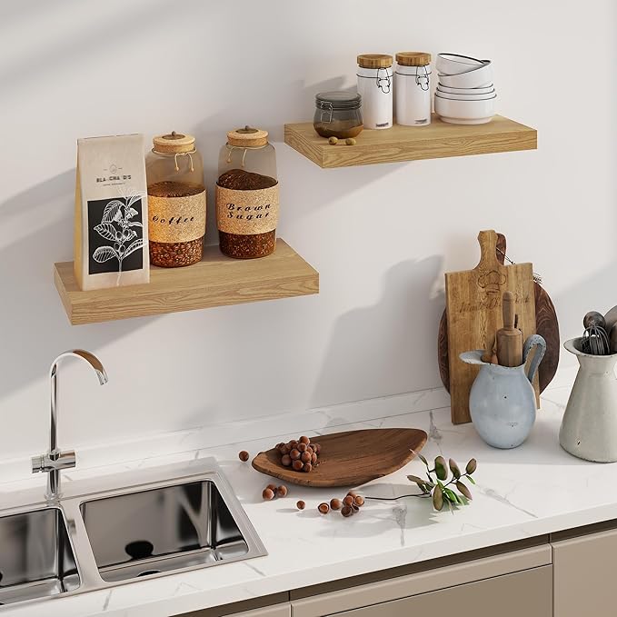 Floating Shelves for Wall, 8 Inch Deep Floating Shelves, 24"W x 8"D Wall Shelves Set of 2, Rustic Wood Floating Shelf for Home Decor, Deep Storage Shelves for Kitchen, Bedroom, Living Room-Ruum Studio Home