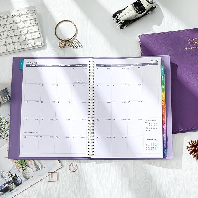 Appointment Book/Planner 2026 - Weekly Appointment Book 2026, January 2026 - December 2026, 8.26"x 11.4", Daily/Hourly Planner with Tabs, 15 Minutes, Wirebound - Purple-Ruum Studio Home